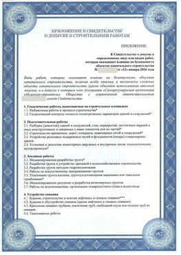 Приложение к свидетельству о допуске к строительным работам Вольно-Надеждинское СРО в строительстве